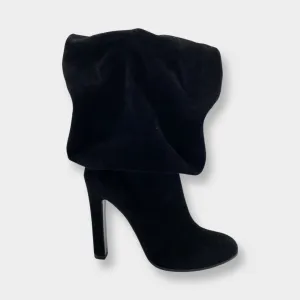 ALAÏA black suede heeled boots with oversized ankle design