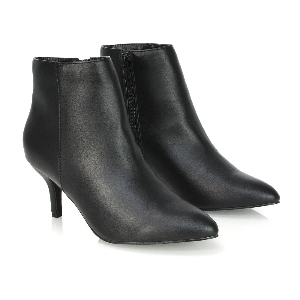 Anastasia Low mid Kitten High Heel Stiletto Zip-up Ankle Boots in Silver