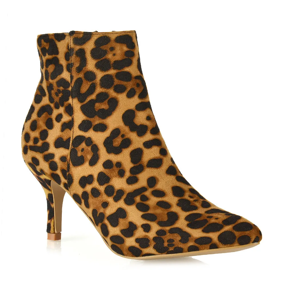 Anastasia Low mid Kitten High Heel Stiletto Zip-up Ankle Boots in Silver