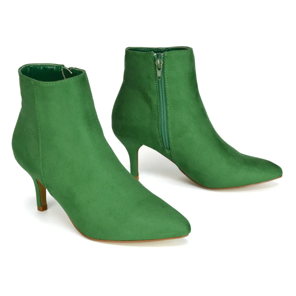 Anastasia Low mid Kitten High Heel Stiletto Zip-up Ankle Boots in Silver