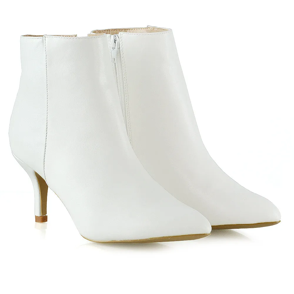 Anastasia Low mid Kitten High Heel Stiletto Zip-up Ankle Boots in Silver