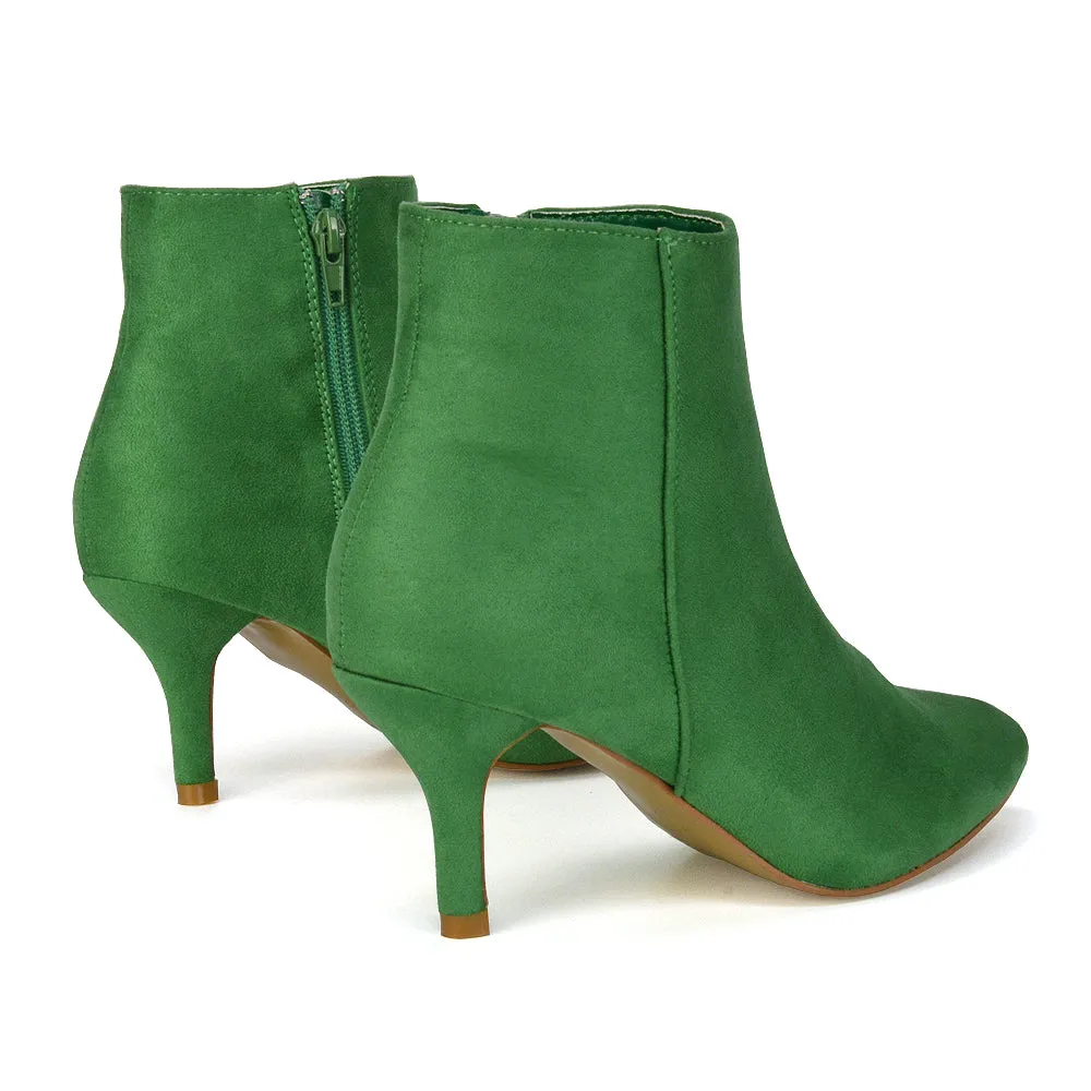 Anastasia Low mid Kitten High Heel Stiletto Zip-up Ankle Boots in Silver