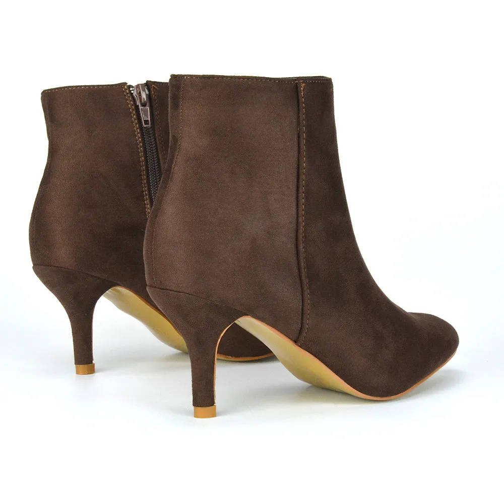 Anastasia Low mid Kitten High Heel Stiletto Zip-up Ankle Boots in Silver