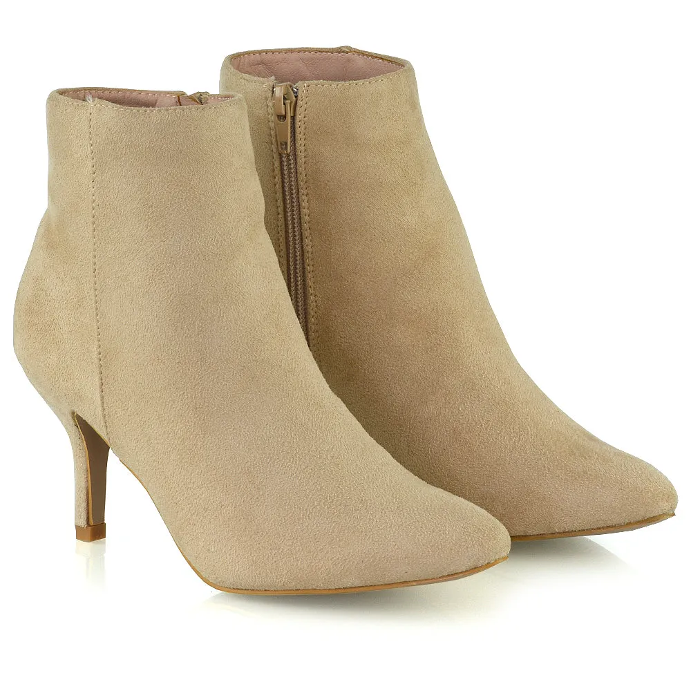 Anastasia Low mid Kitten High Heel Stiletto Zip-up Ankle Boots in Silver