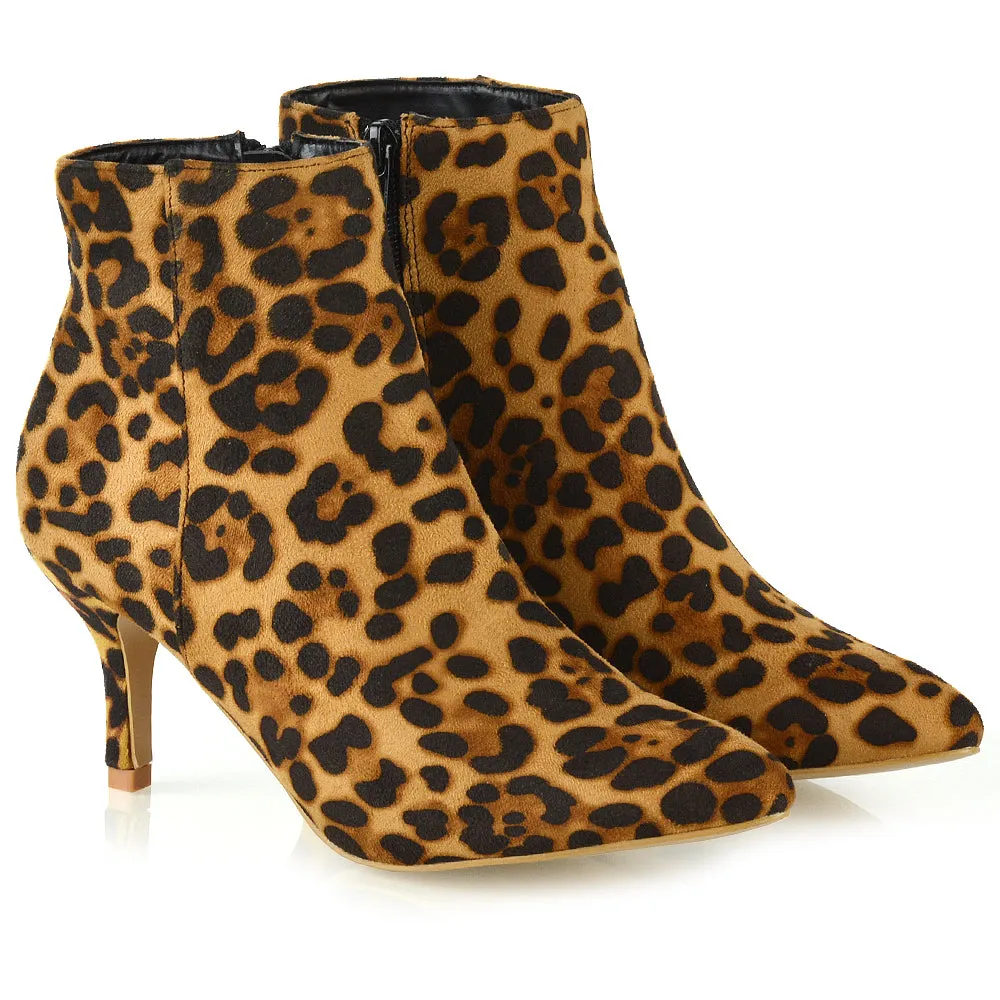 Anastasia Low mid Kitten High Heel Stiletto Zip-up Ankle Boots in Silver