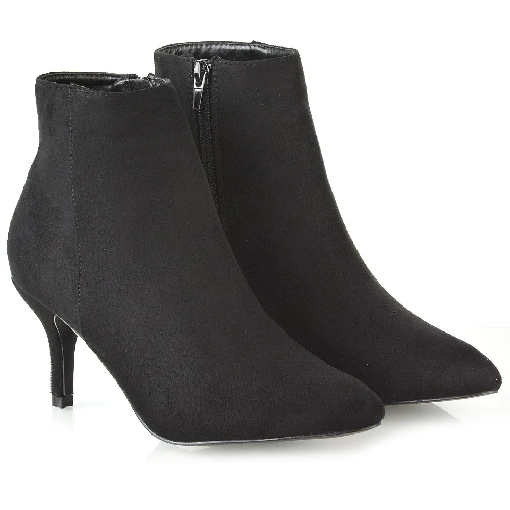 Anastasia Low mid Kitten High Heel Stiletto Zip-up Ankle Boots in Silver