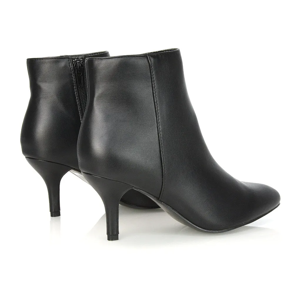 Anastasia Low mid Kitten High Heel Stiletto Zip-up Ankle Boots in Silver
