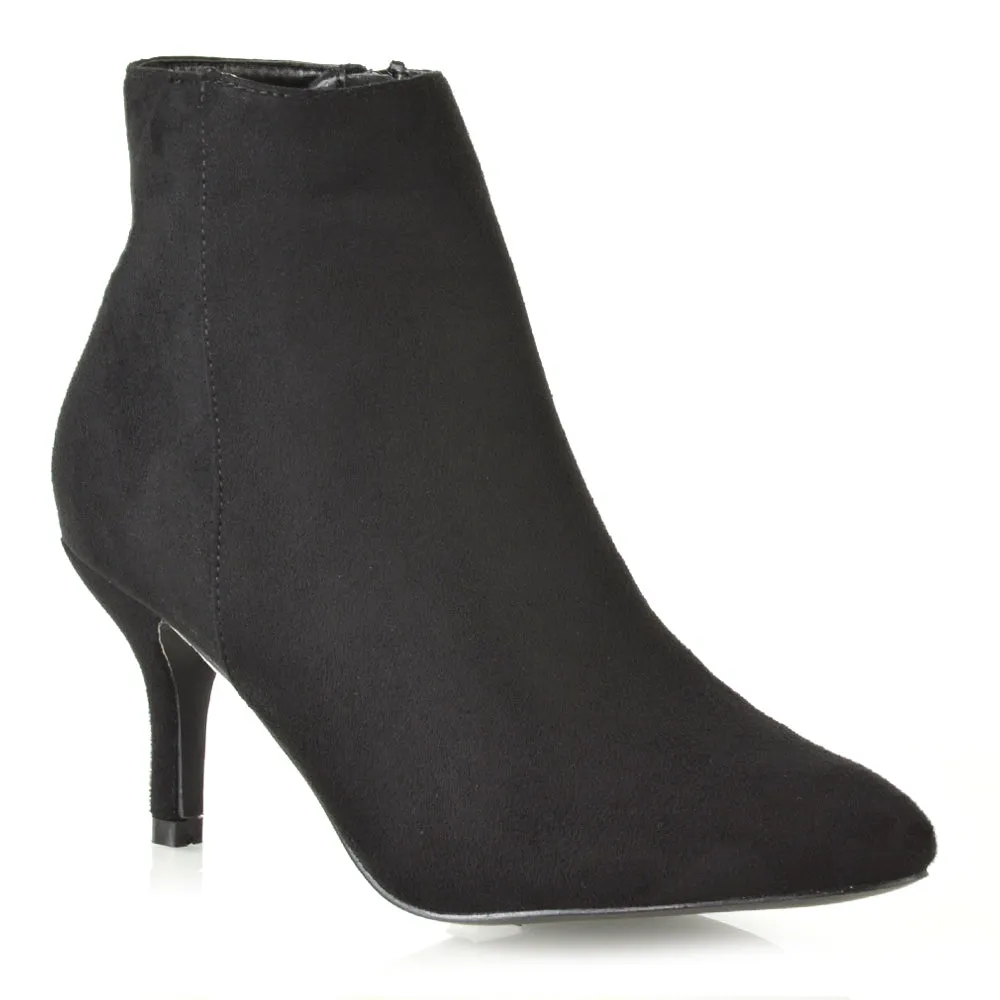 Anastasia Low mid Kitten High Heel Stiletto Zip-up Ankle Boots in Silver