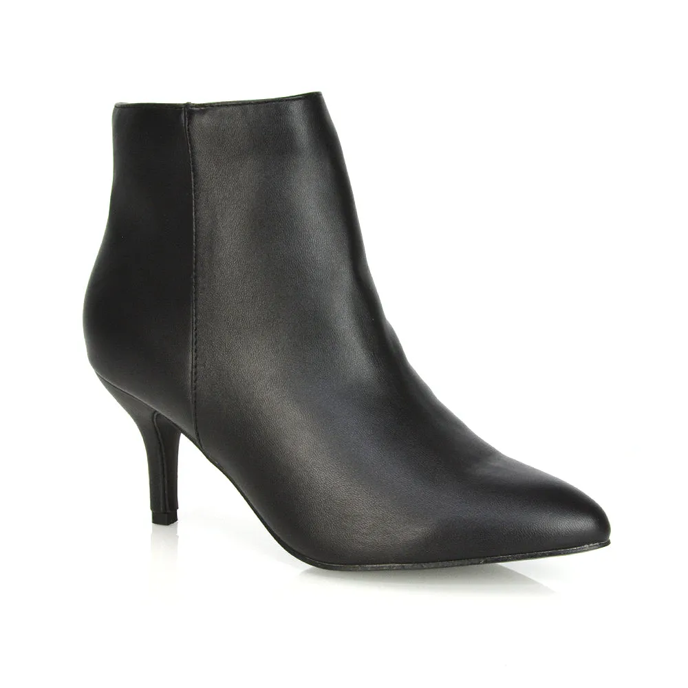 Anastasia Low mid Kitten High Heel Stiletto Zip-up Ankle Boots in Silver