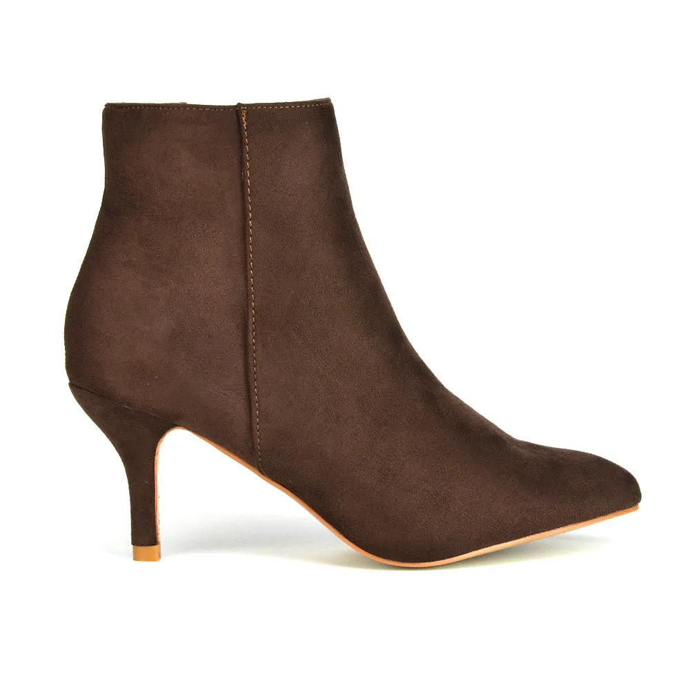 Anastasia Low mid Kitten High Heel Stiletto Zip-up Ankle Boots in Silver