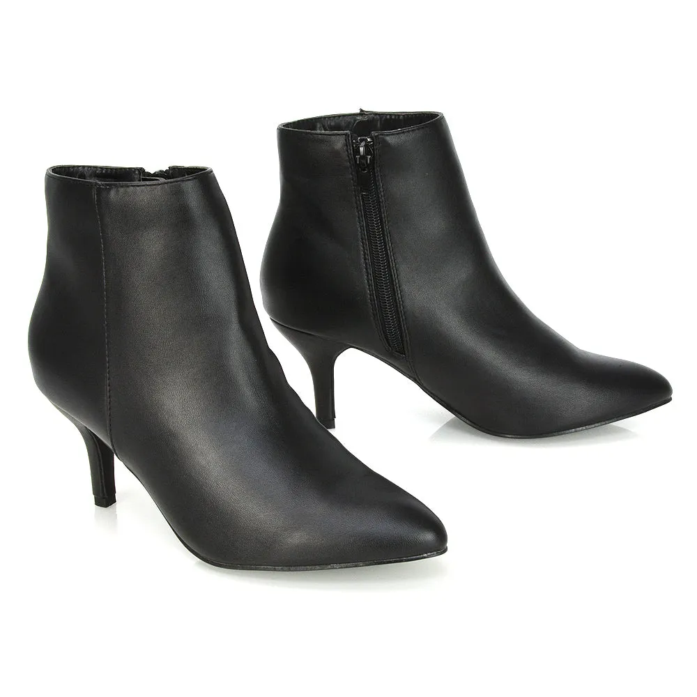 Anastasia Low mid Kitten High Heel Stiletto Zip-up Ankle Boots in Silver