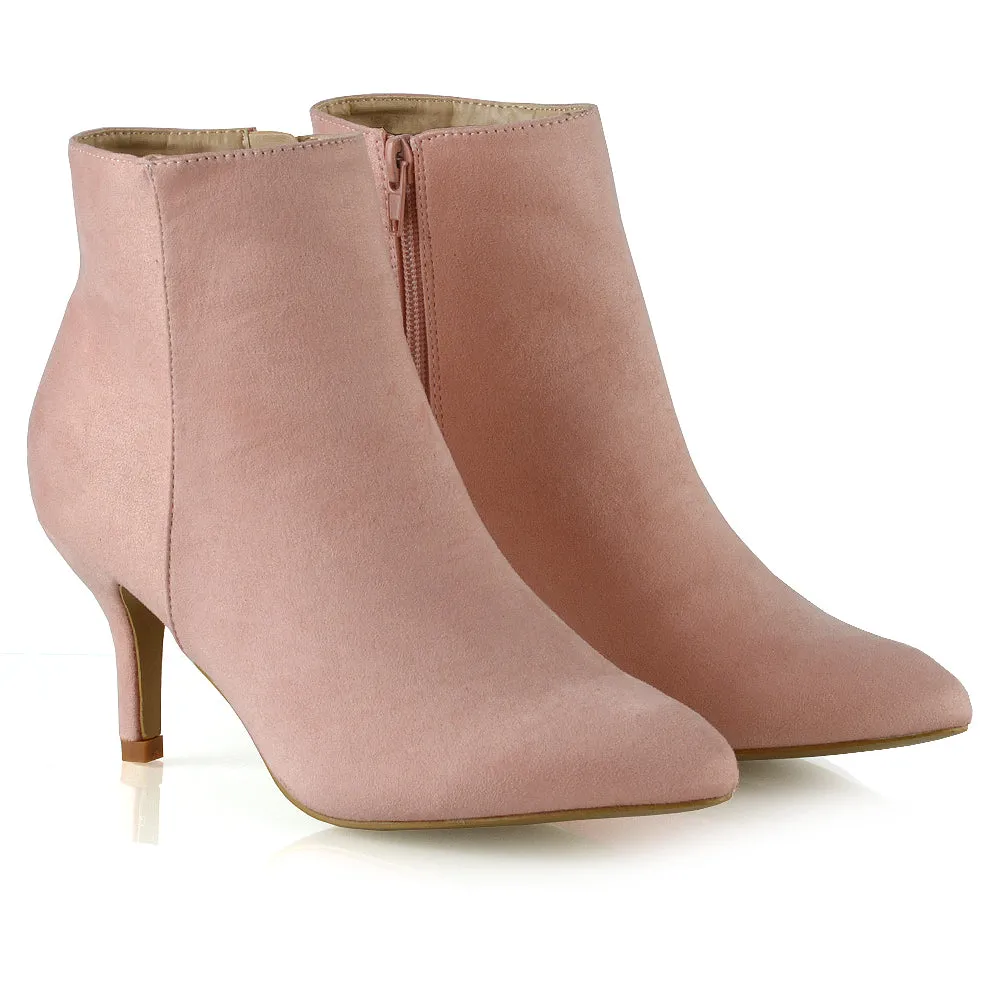Anastasia Low mid Kitten High Heel Stiletto Zip-up Ankle Boots in Silver