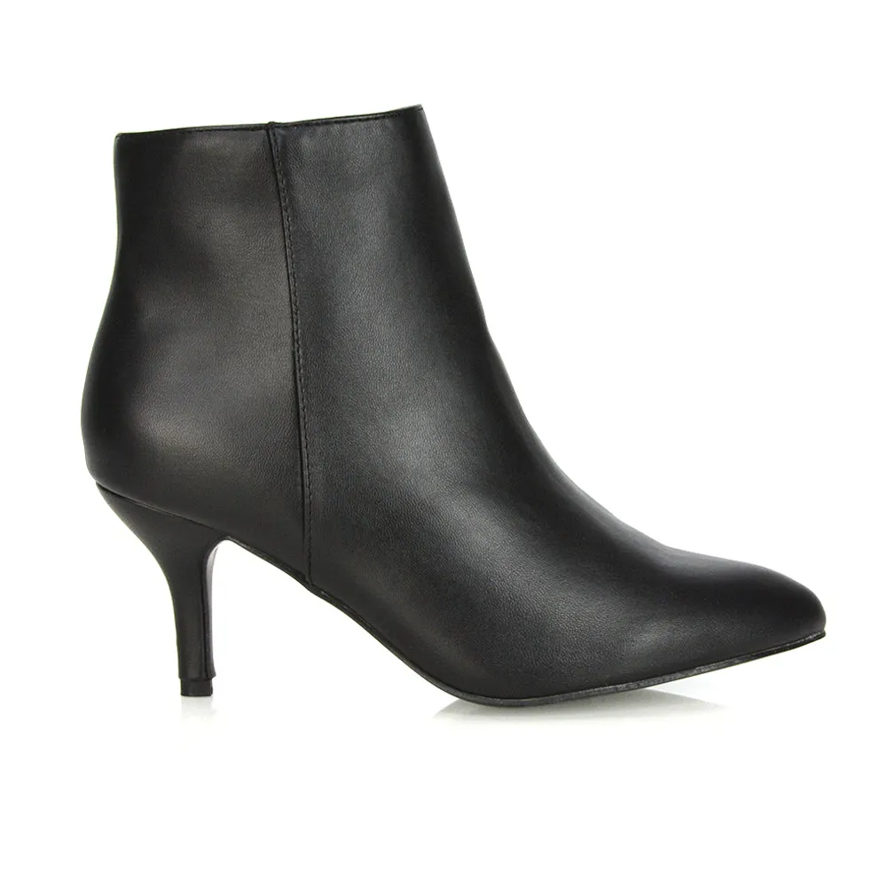 Anastasia Low mid Kitten High Heel Stiletto Zip-up Ankle Boots in Silver