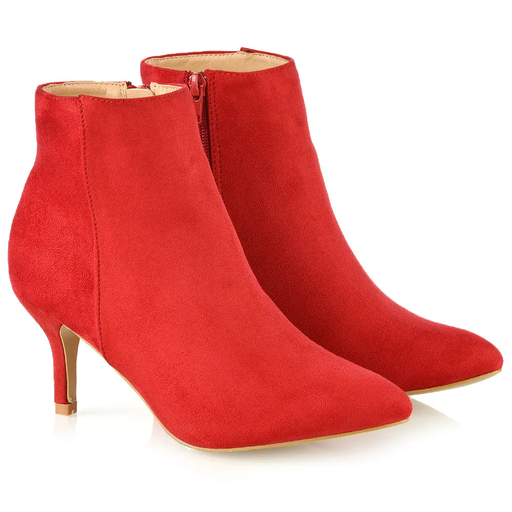 Anastasia Low mid Kitten High Heel Stiletto Zip-up Ankle Boots in Silver