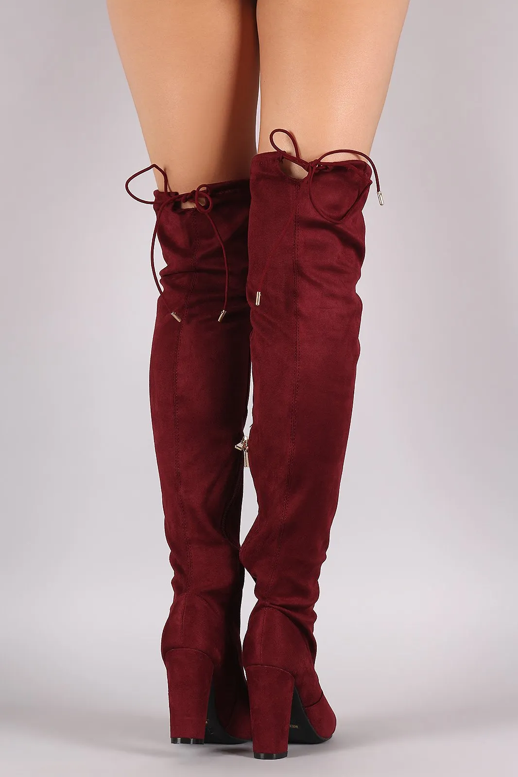 Bamboo Fitted Suede Chunky Heeled OTK Boots
