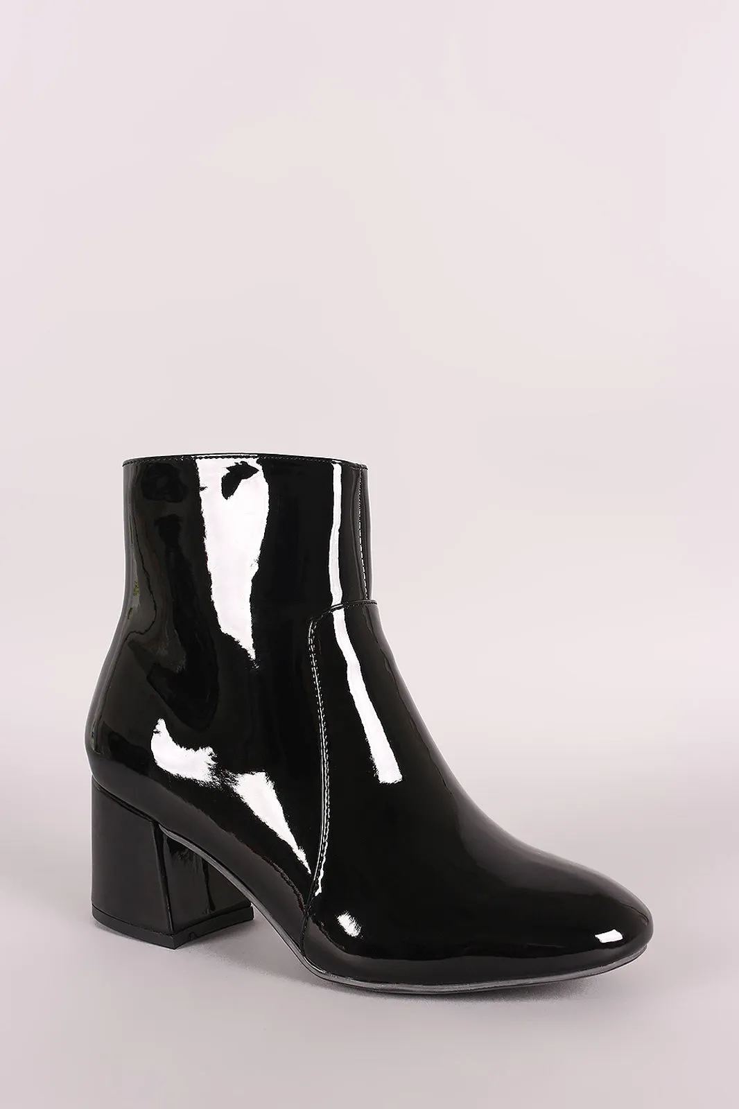 Bamboo Patent Block Heeled Ankle Boots