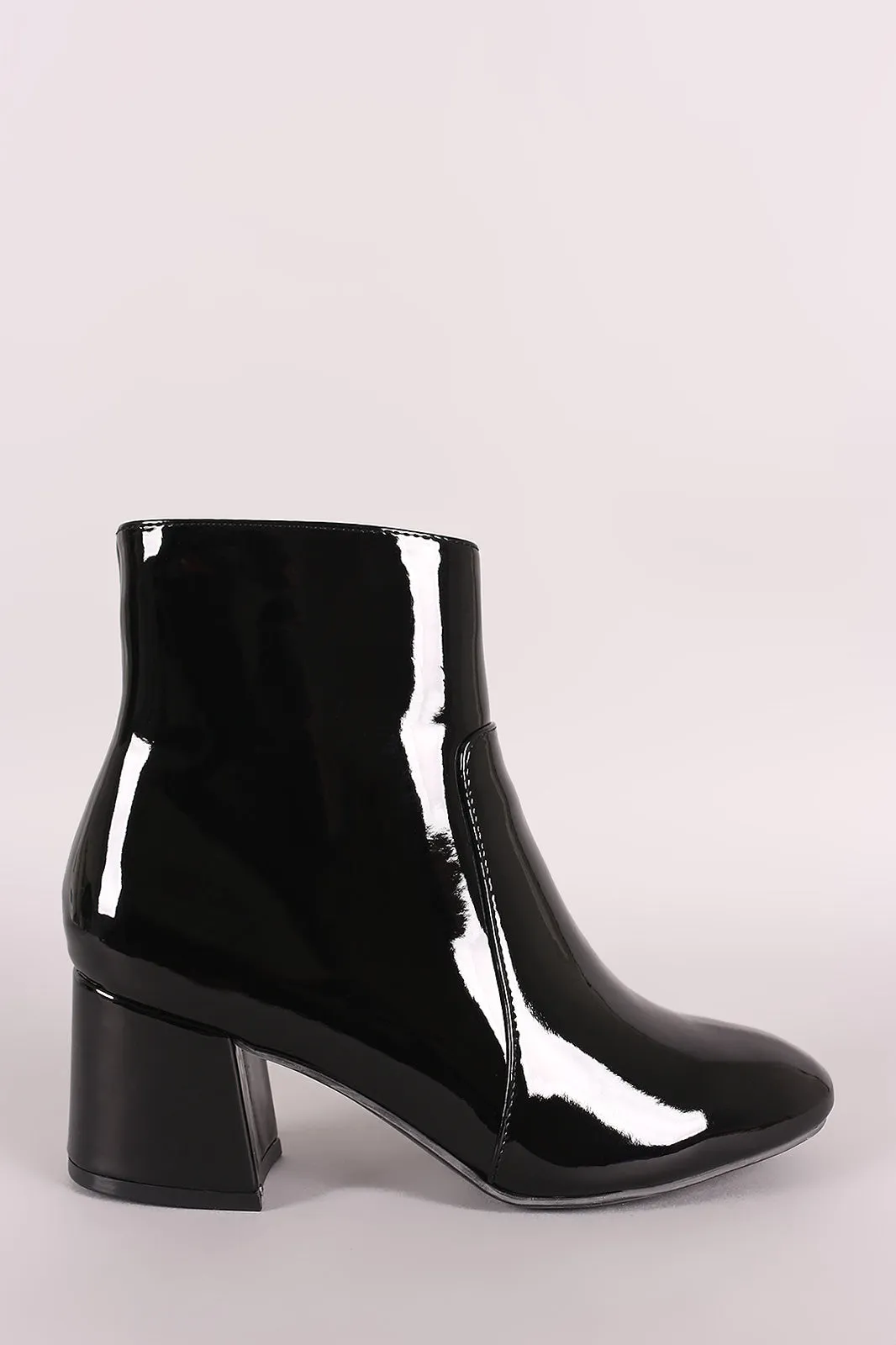 Bamboo Patent Block Heeled Ankle Boots