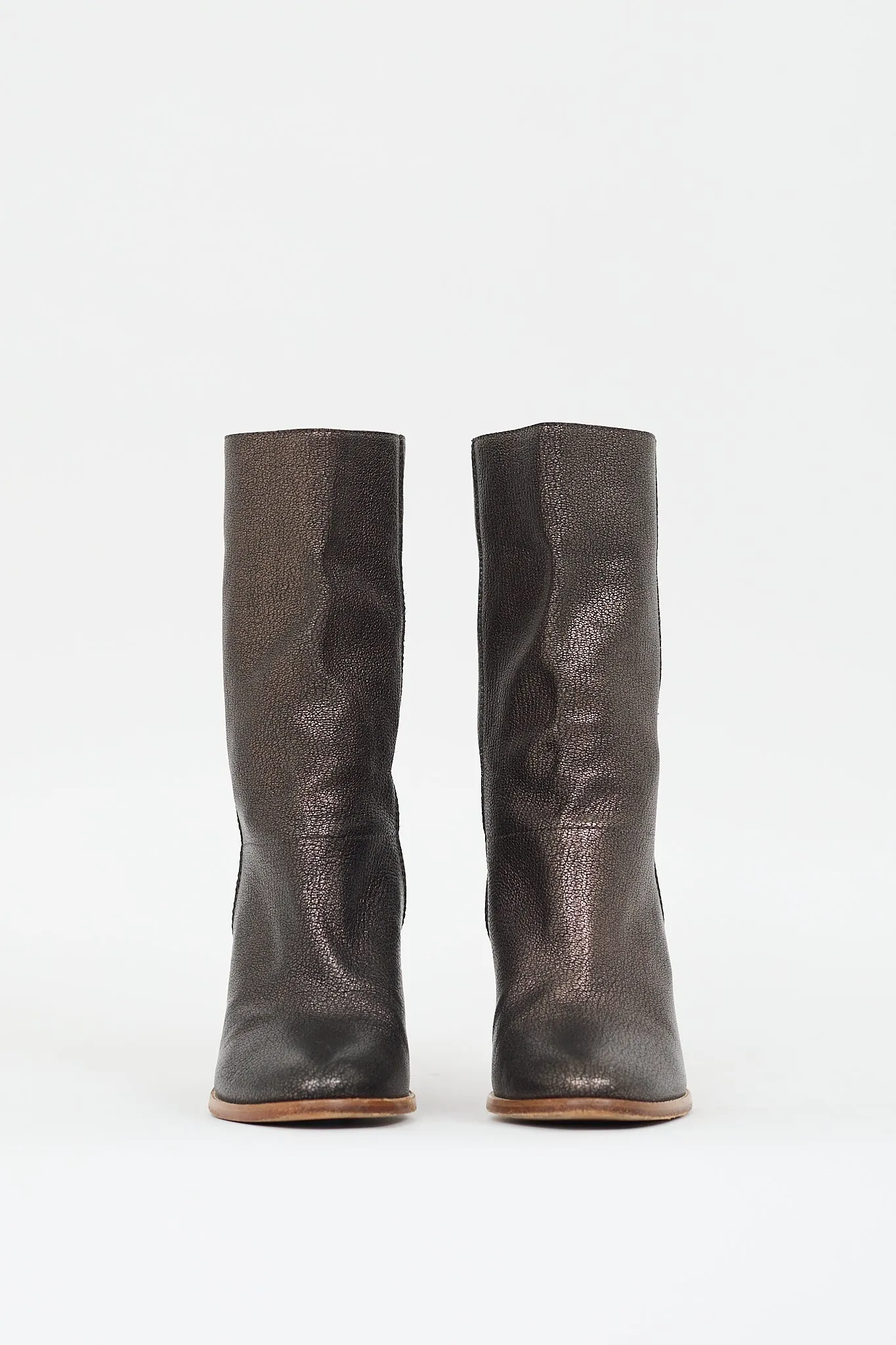 Bronze Leather Heeled Boot
