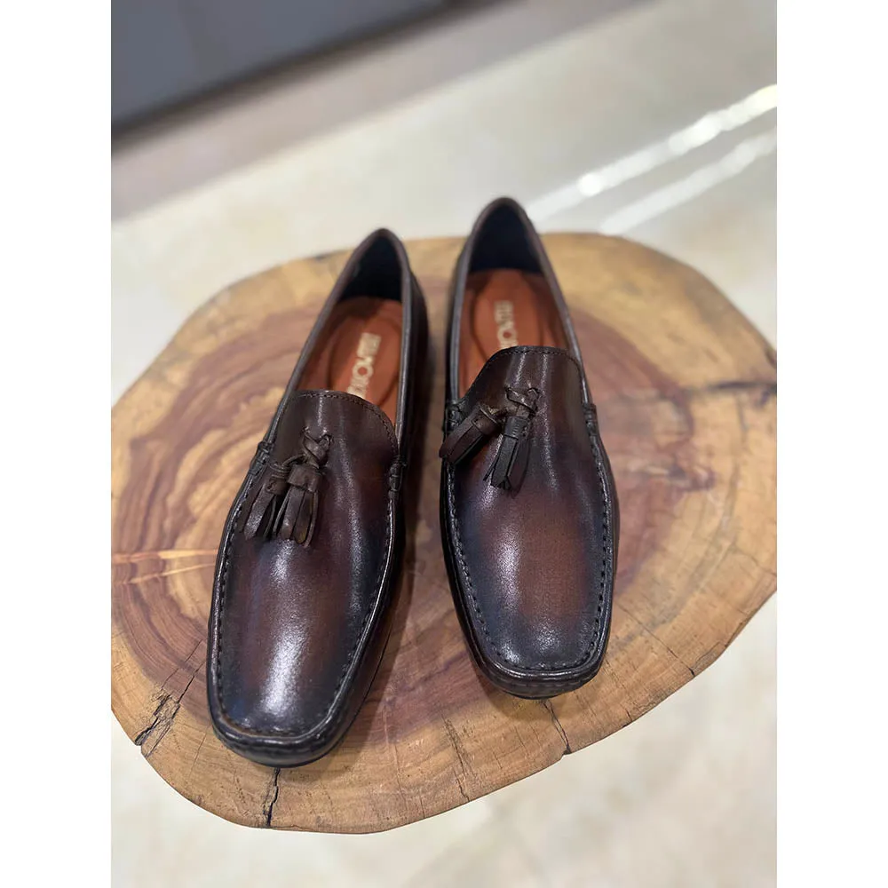 Brown Patina Tassel Driving Loafers