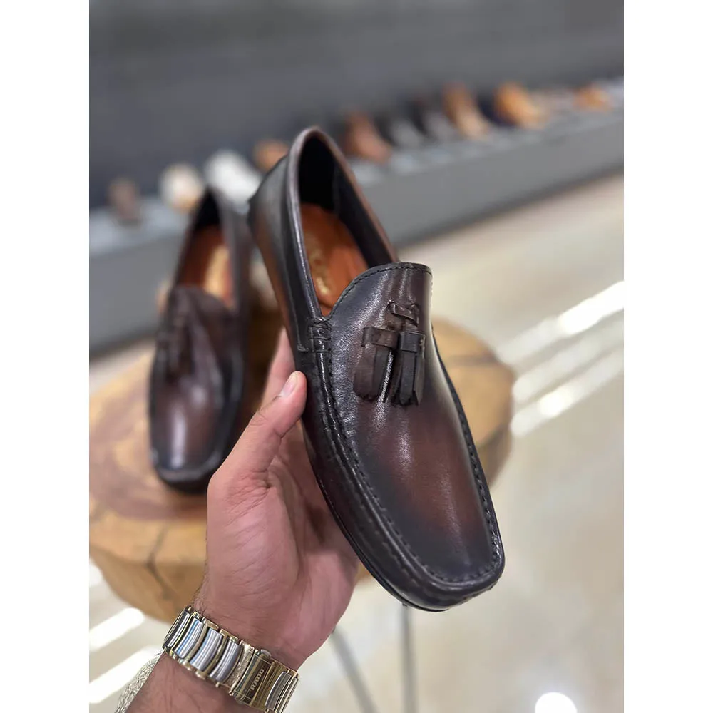 Brown Patina Tassel Driving Loafers