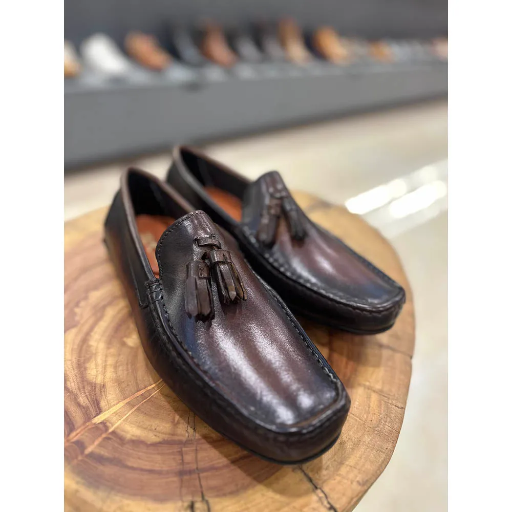 Brown Patina Tassel Driving Loafers