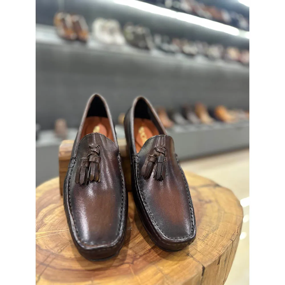 Brown Patina Tassel Driving Loafers