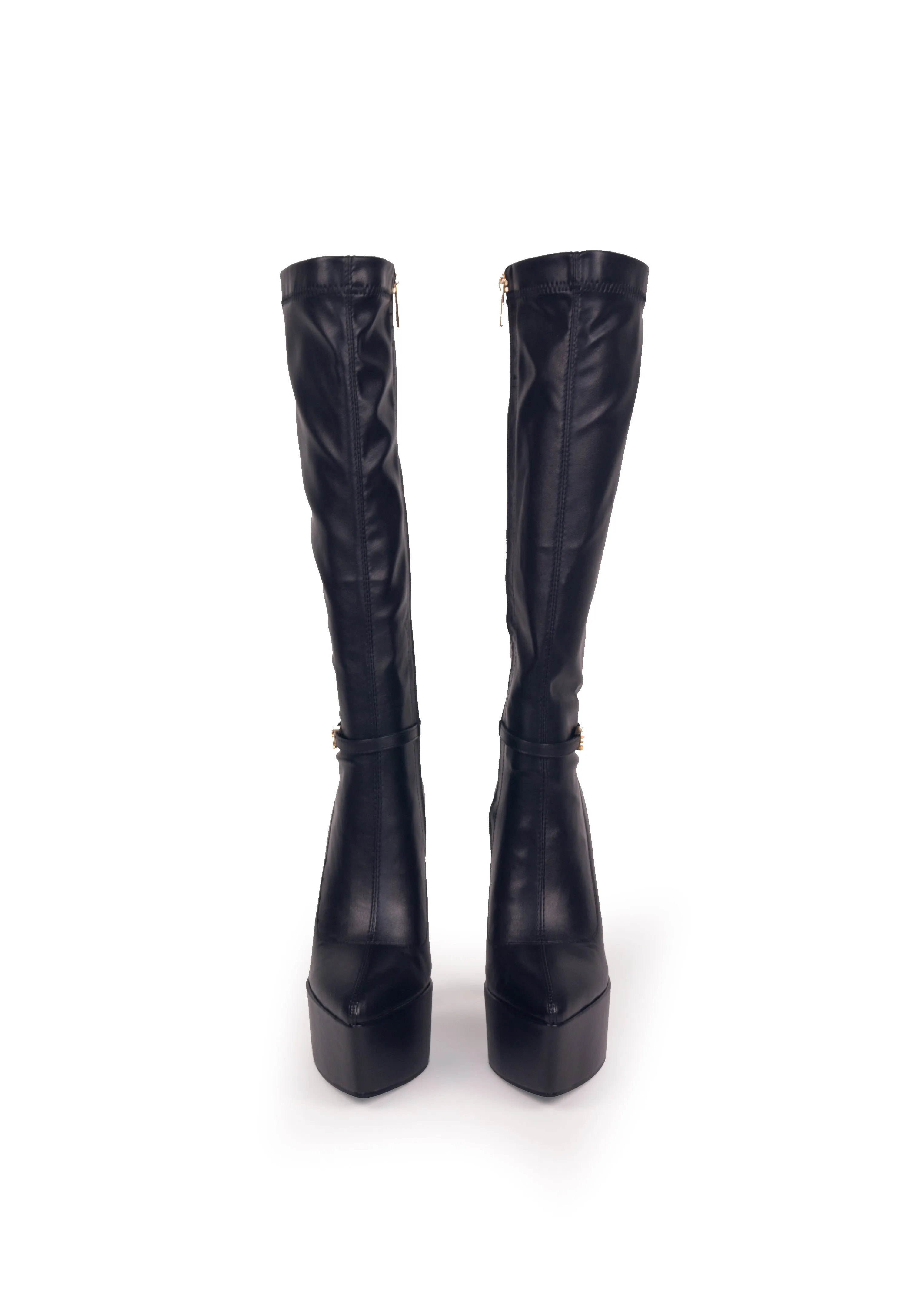 BRYANNA Black - Under the knee high heeled platform boots 