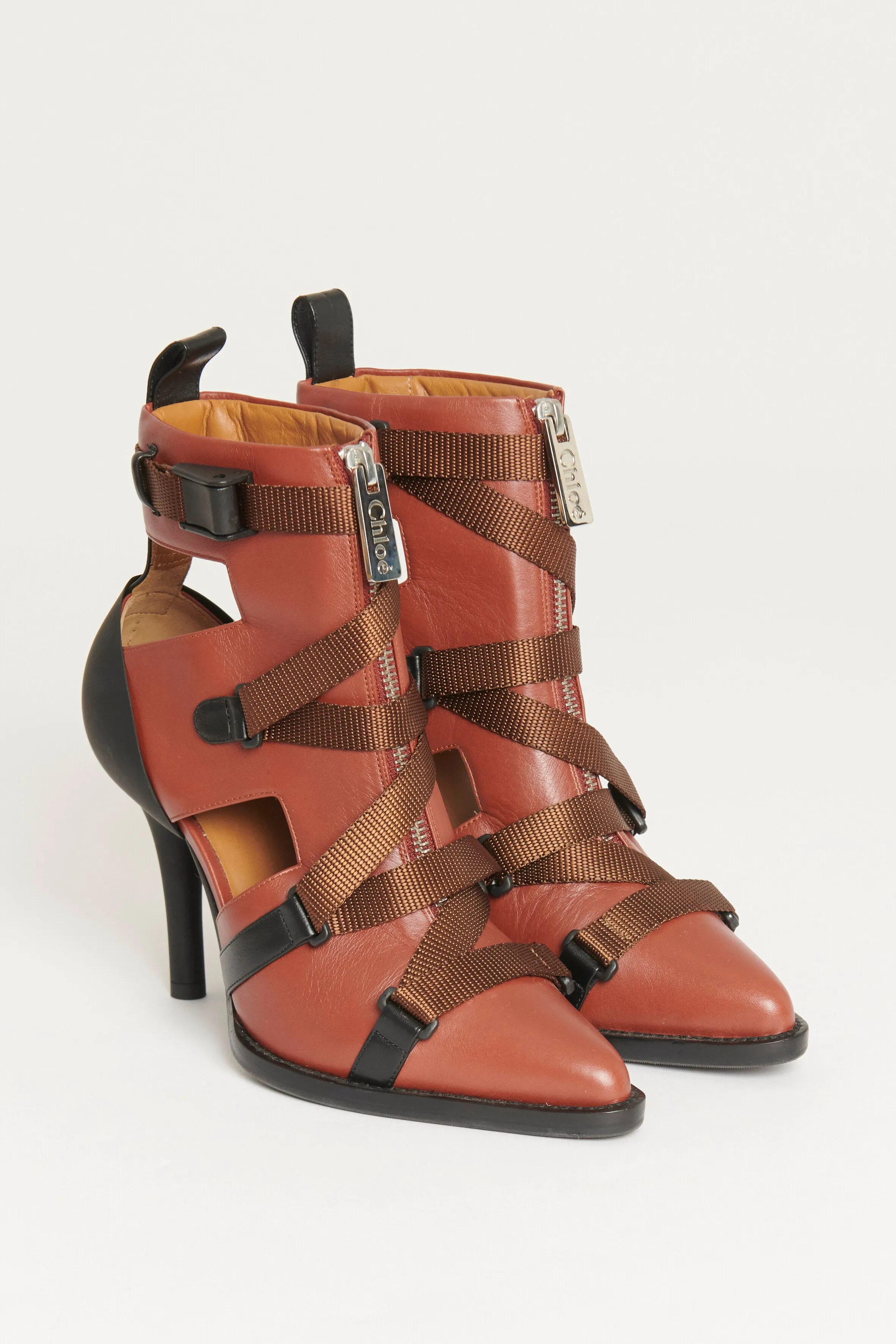 Burnt Orange Leather Preowned Heeled Boots