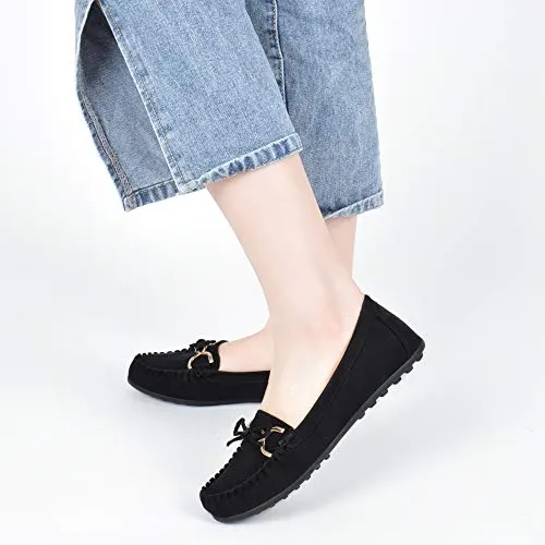 CCVON Women's Loafers Slip Ons Shoes with Bowknot Driving Flats Casual Comfort Walking Penny Loafers for Women Black Size 5