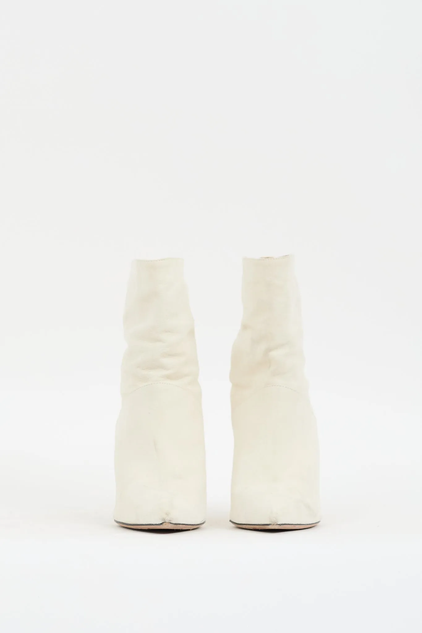 Cream Suede Pointed Toe Heeled Boot