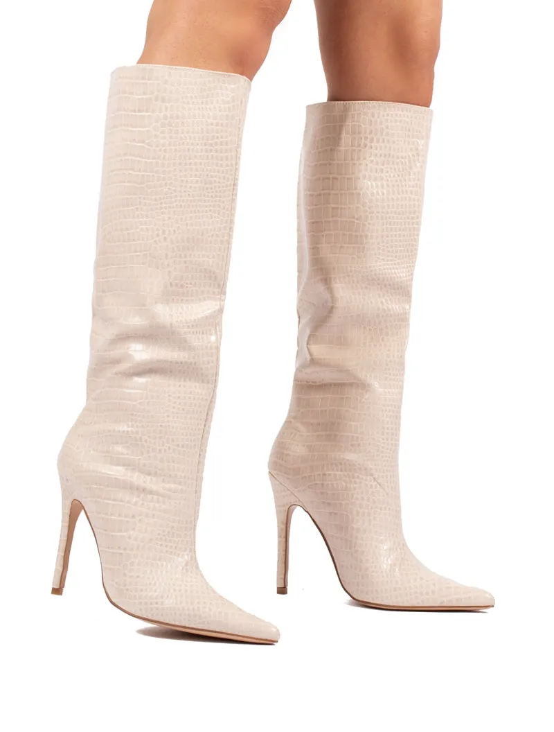 Define Stone Croc Stiletto Heeled Boots