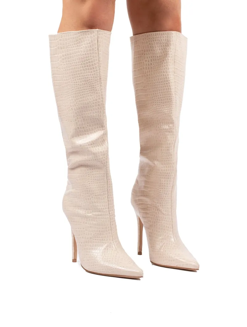 Define Stone Croc Stiletto Heeled Boots