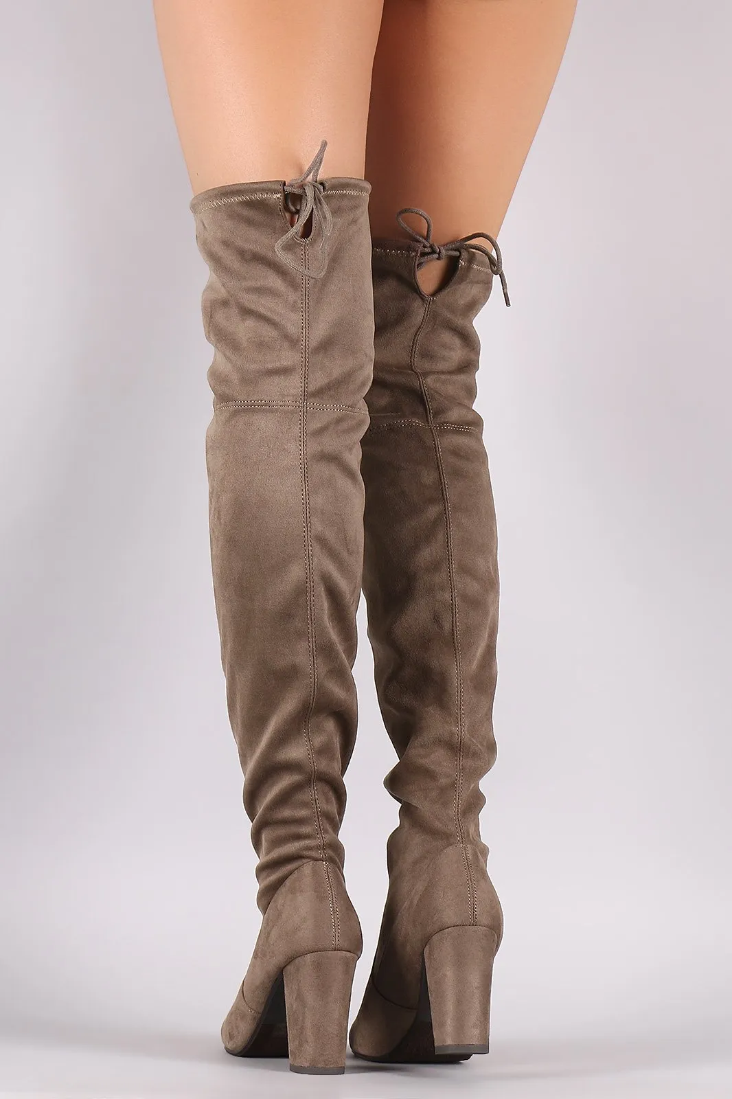 Delicious Suede Drawstring Chunky Heeled Boots