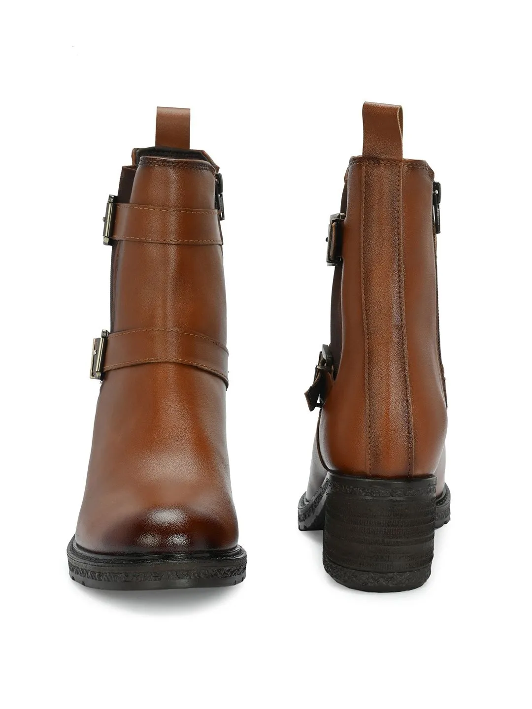 Delize Women Vegan Leather Block-Heeled Zip-Up Chelsea Boots