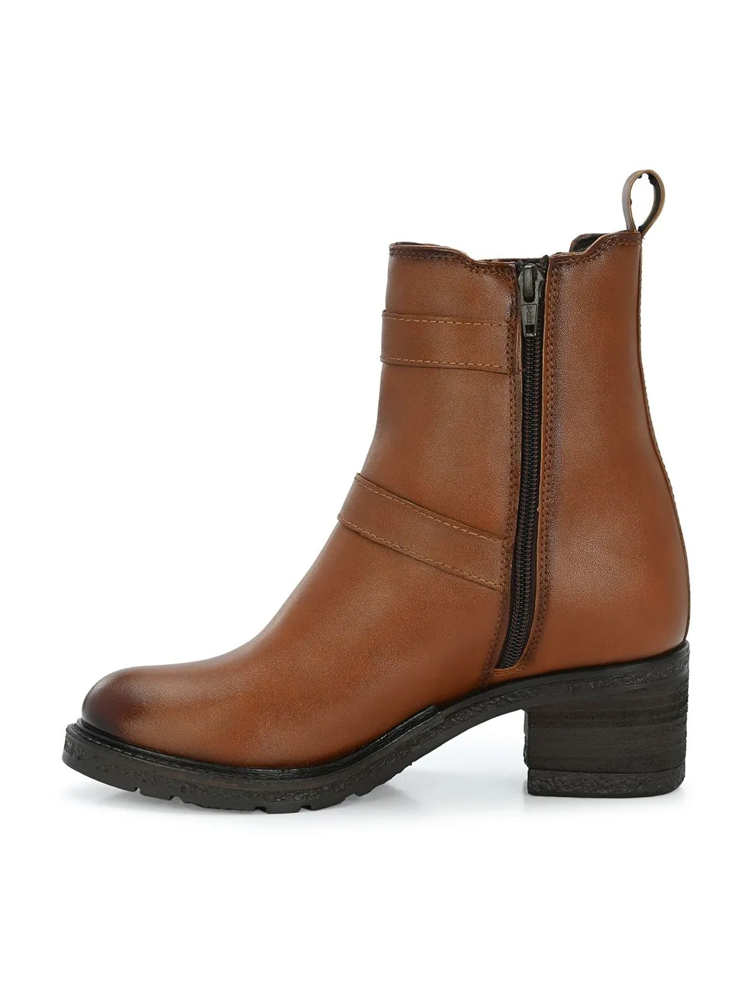 Delize Women Vegan Leather Block-Heeled Zip-Up Chelsea Boots