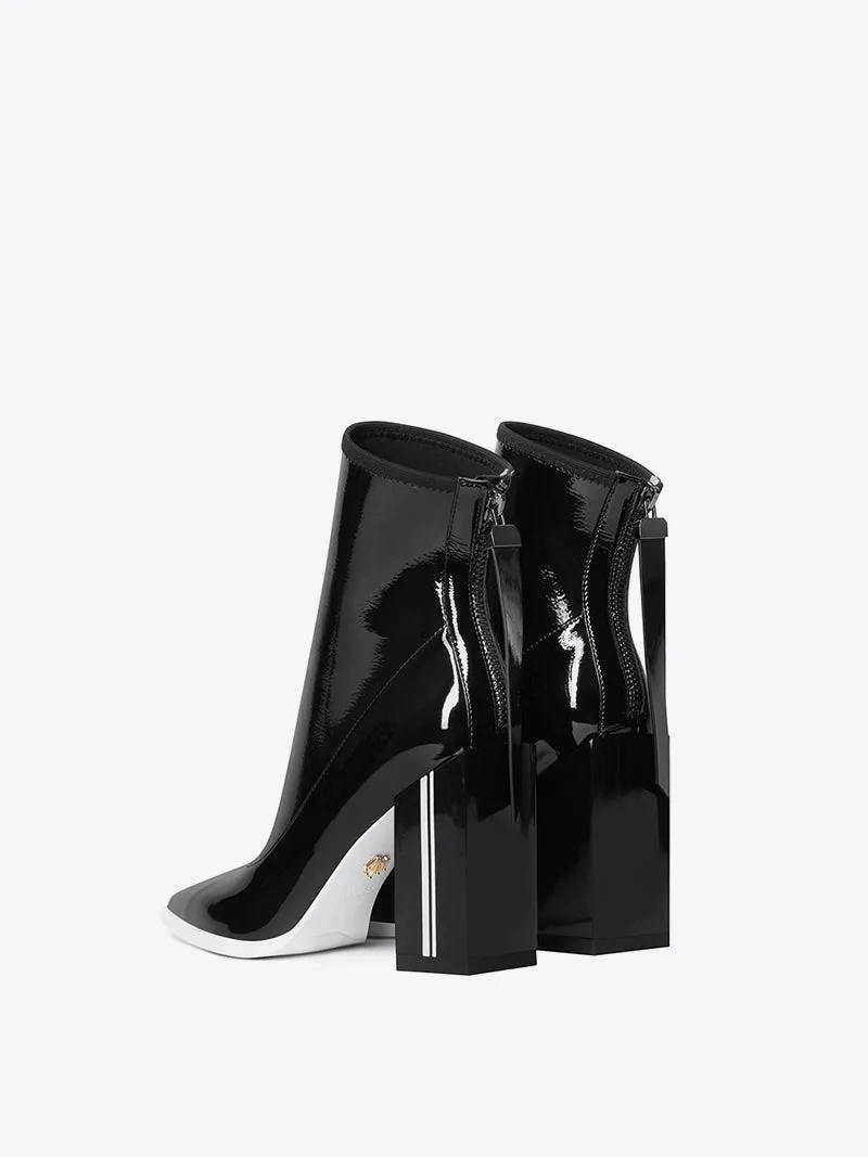 Fabfei's black autumn winter patent leather block heeled boots - ui4