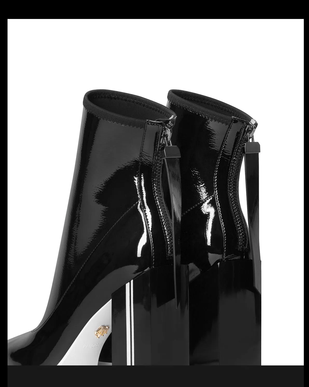 Fabfei's black autumn winter patent leather block heeled boots - ui4