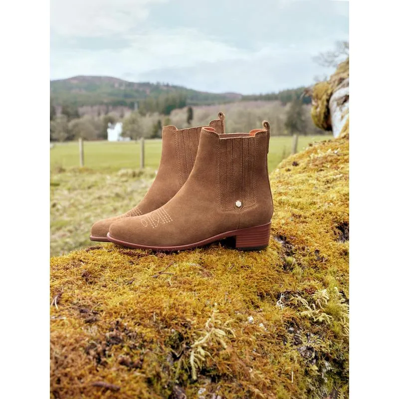 Fairfax & Favor Rockingham Flat Ladies Suede Ankle Boot - Tan