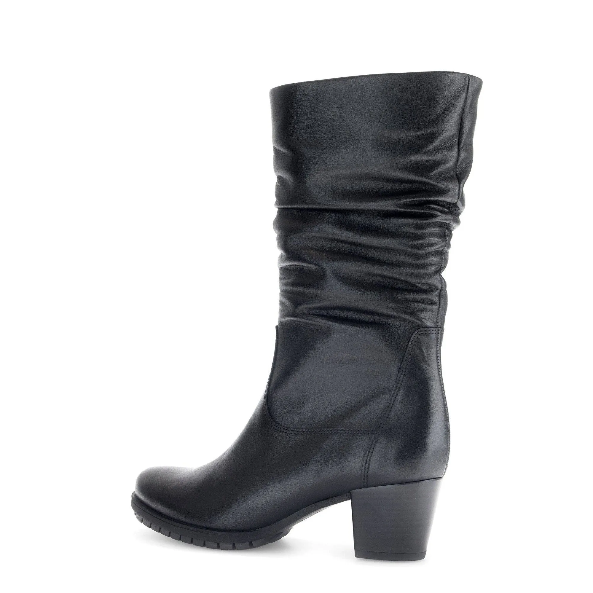 Gabor Oslo 56.606.57 Ladies Black Wide Leather Side Zip Mid-Calf Boots