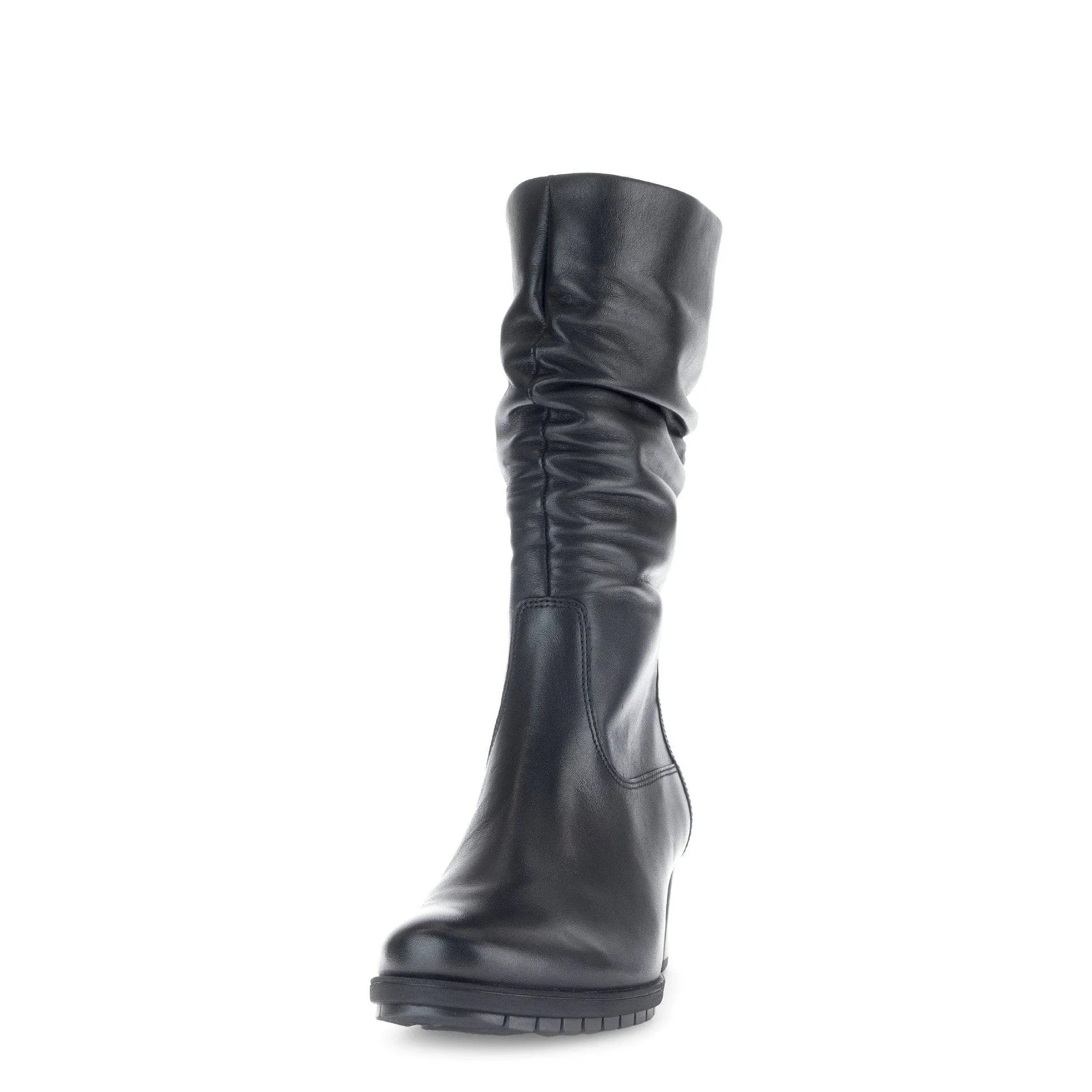 Gabor Oslo 56.606.57 Ladies Black Wide Leather Side Zip Mid-Calf Boots