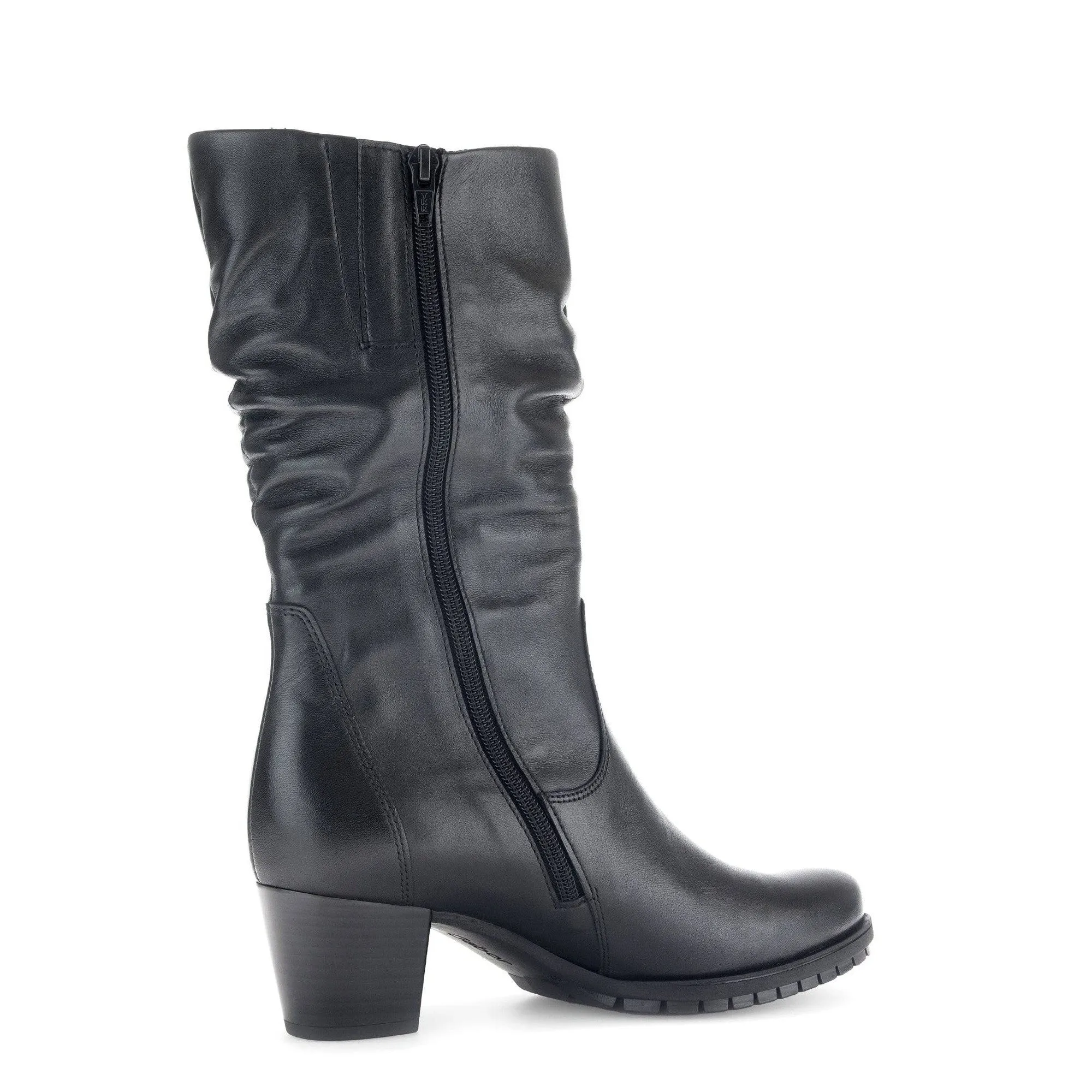 Gabor Oslo 56.606.57 Ladies Black Wide Leather Side Zip Mid-Calf Boots