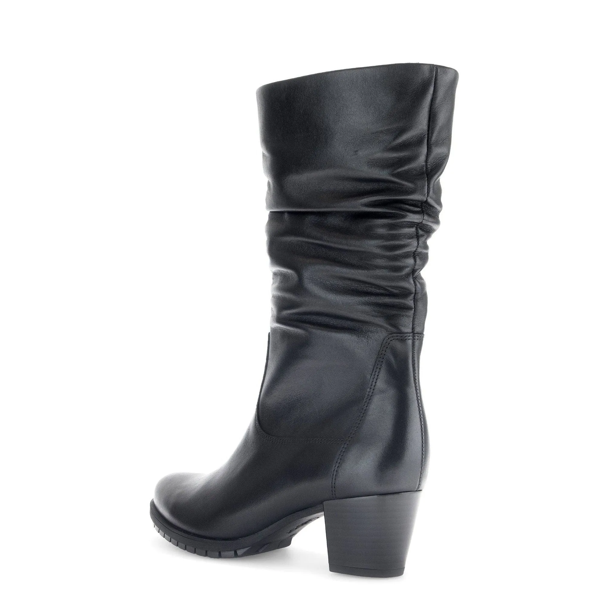 Gabor Oslo 56.606.57 Ladies Black Wide Leather Side Zip Mid-Calf Boots