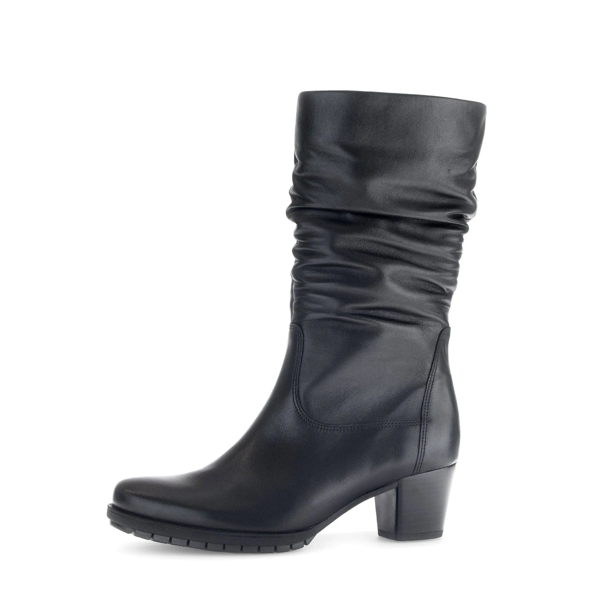 Gabor Oslo 56.606.57 Ladies Black Wide Leather Side Zip Mid-Calf Boots