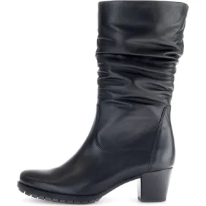 Gabor Oslo 56.606.57 Ladies Black Wide Leather Side Zip Mid-Calf Boots