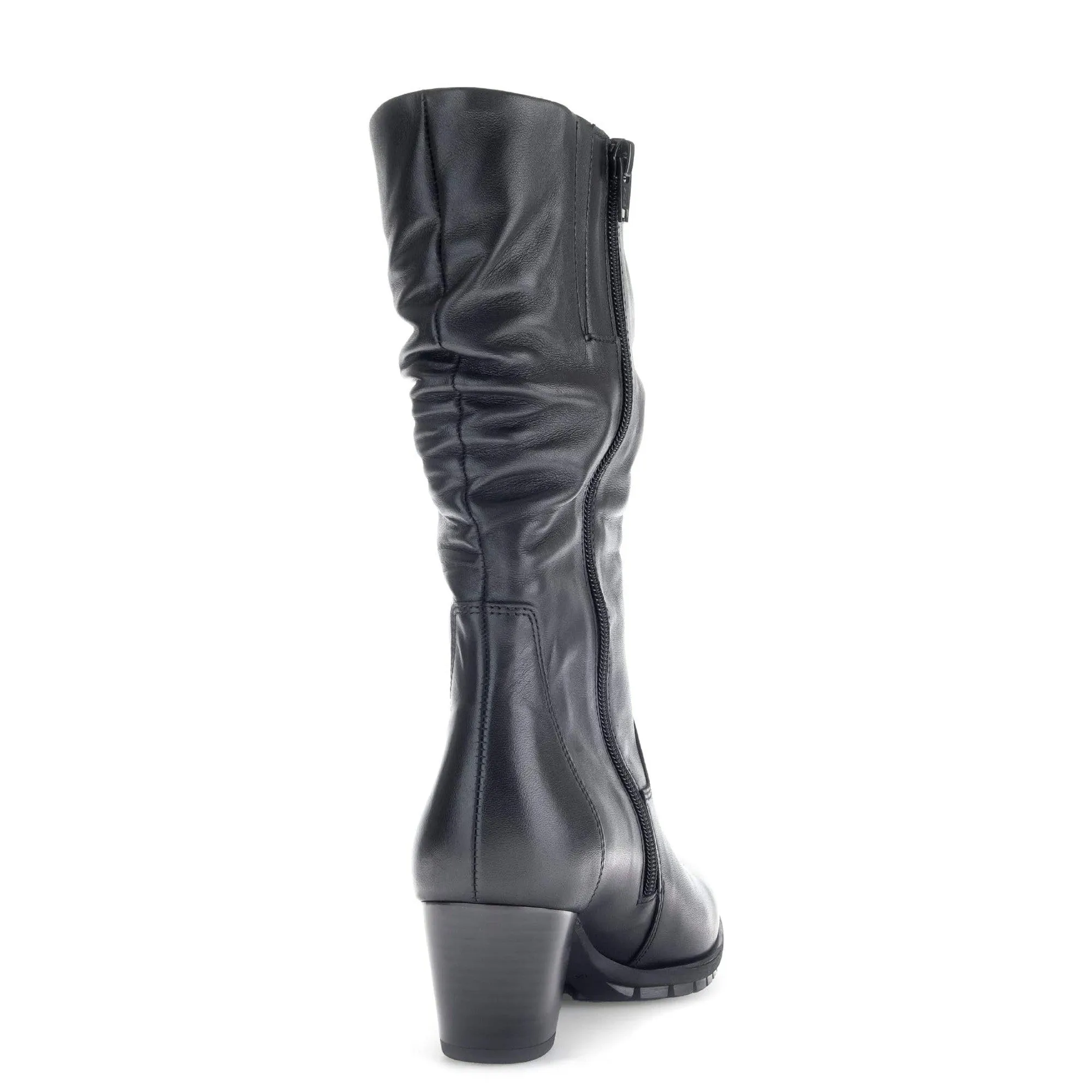 Gabor Oslo 56.606.57 Ladies Black Wide Leather Side Zip Mid-Calf Boots