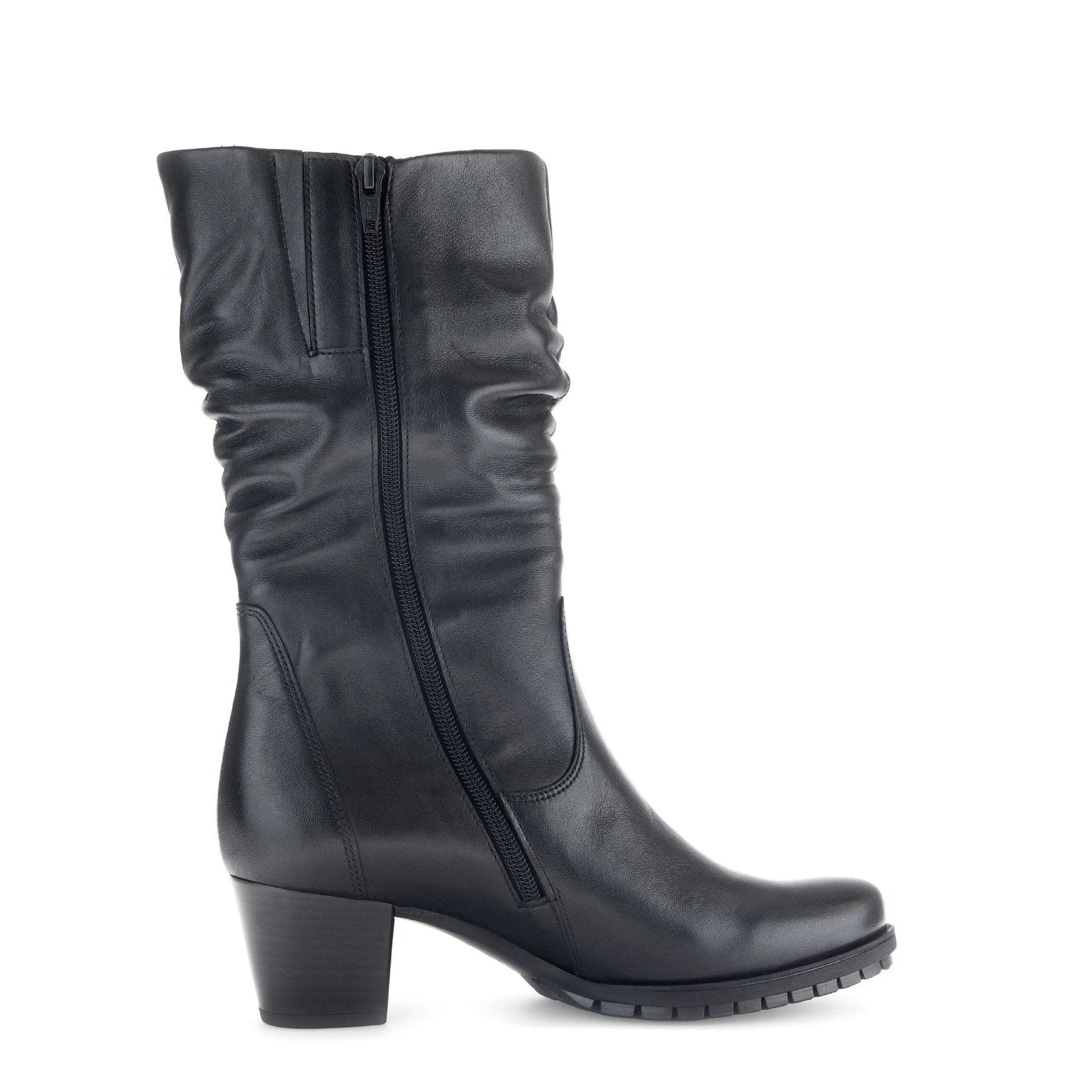 Gabor Oslo 56.606.57 Ladies Black Wide Leather Side Zip Mid-Calf Boots