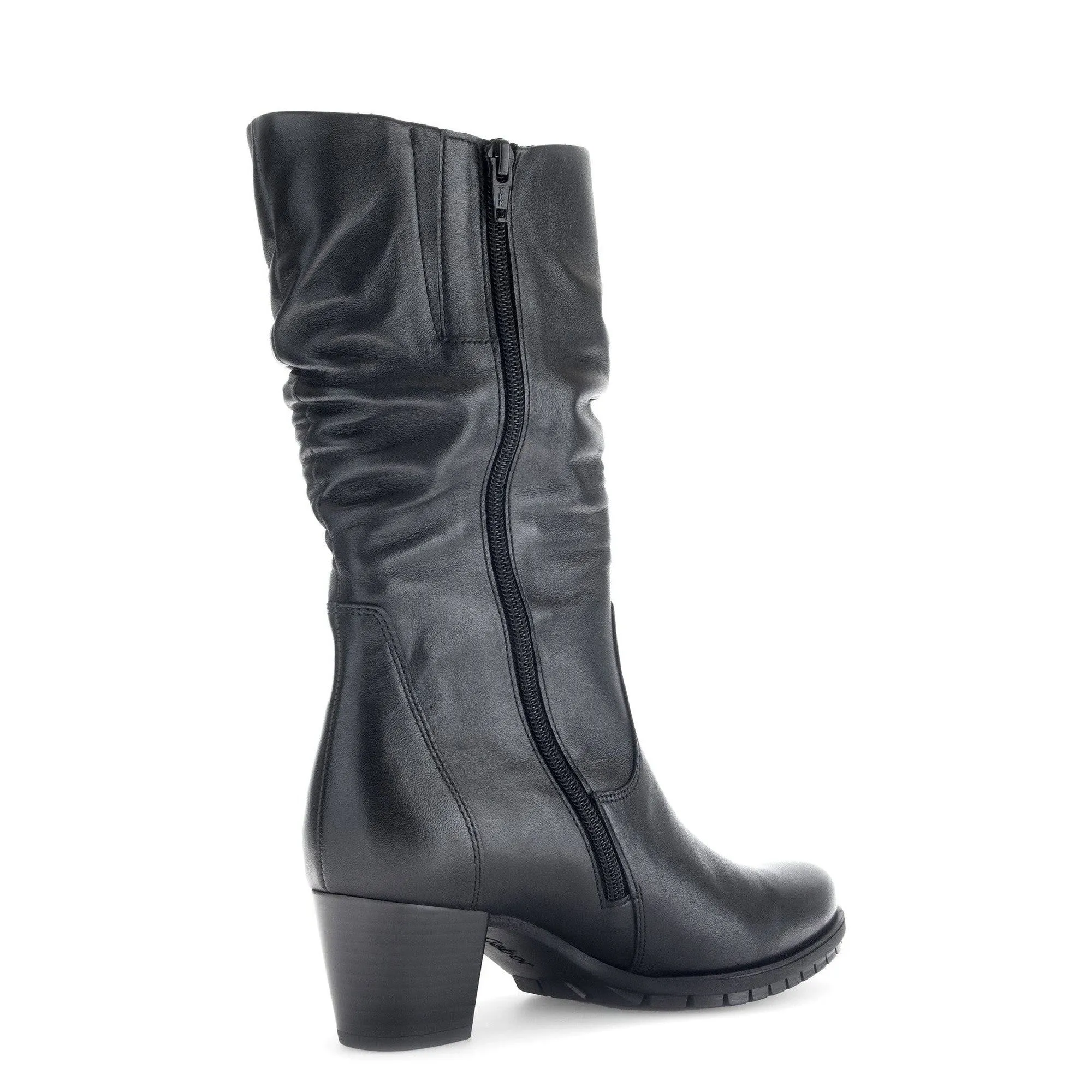 Gabor Oslo 56.606.57 Ladies Black Wide Leather Side Zip Mid-Calf Boots