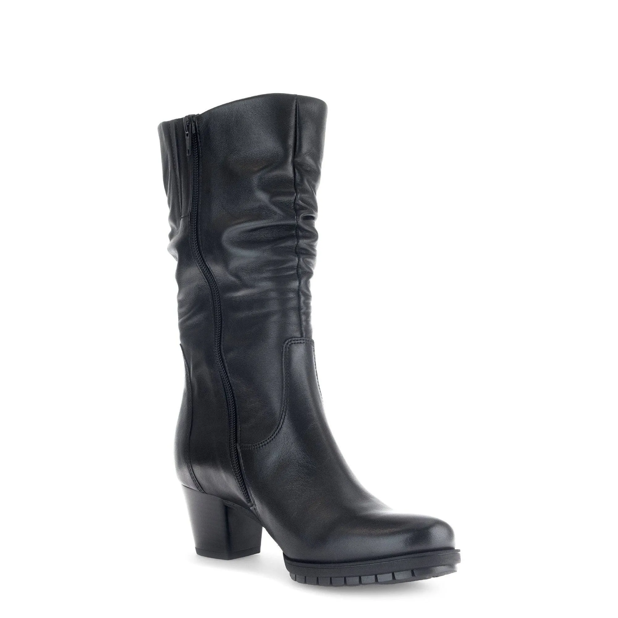 Gabor Oslo 56.606.57 Ladies Black Wide Leather Side Zip Mid-Calf Boots
