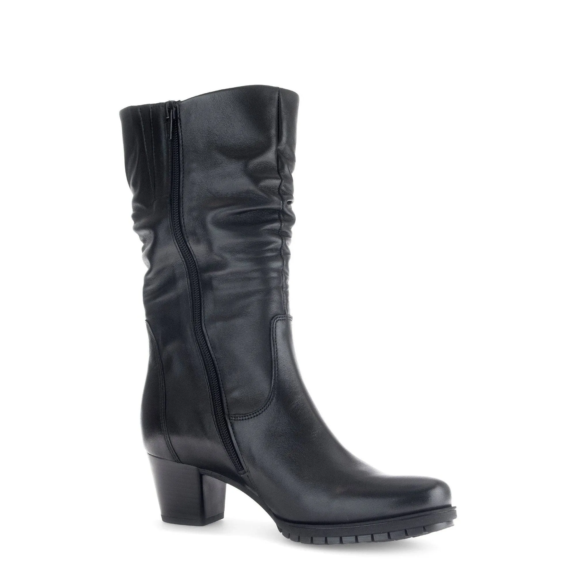 Gabor Oslo 56.606.57 Ladies Black Wide Leather Side Zip Mid-Calf Boots