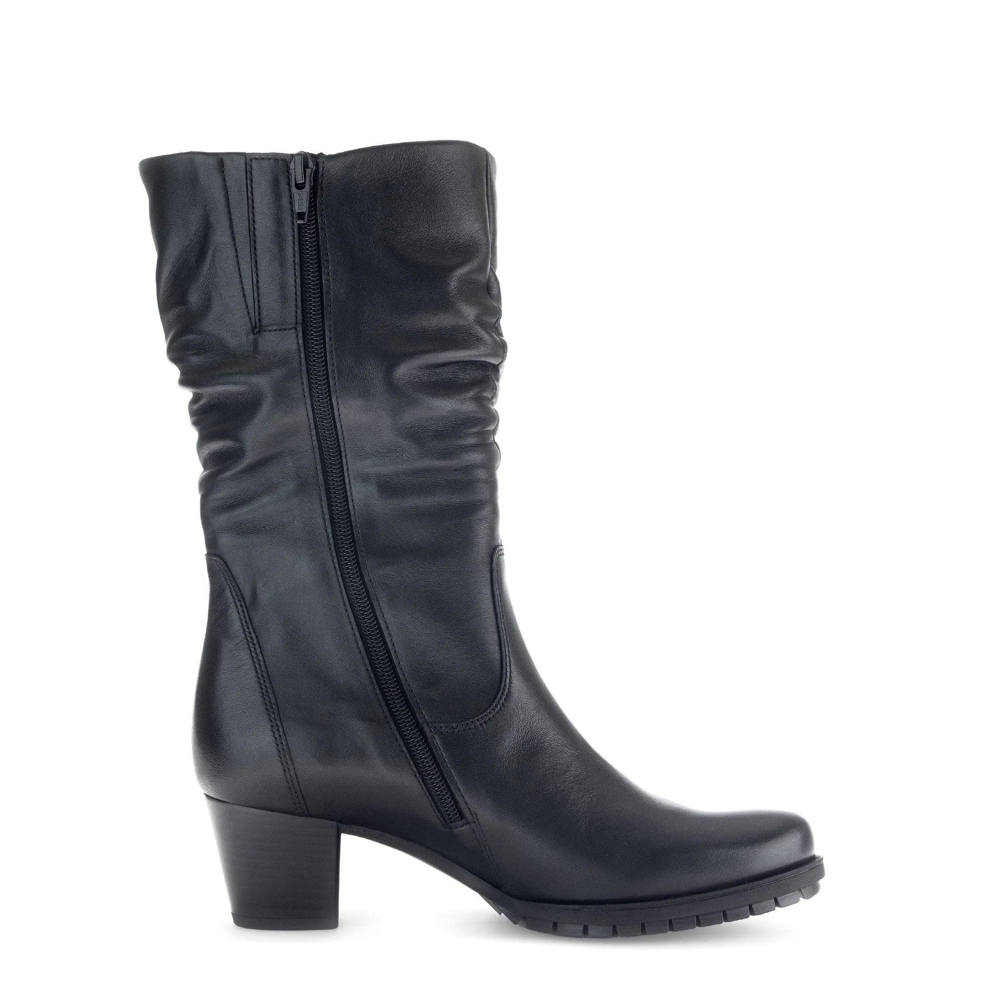 Gabor Oslo 56.606.57 Ladies Black Wide Leather Side Zip Mid-Calf Boots